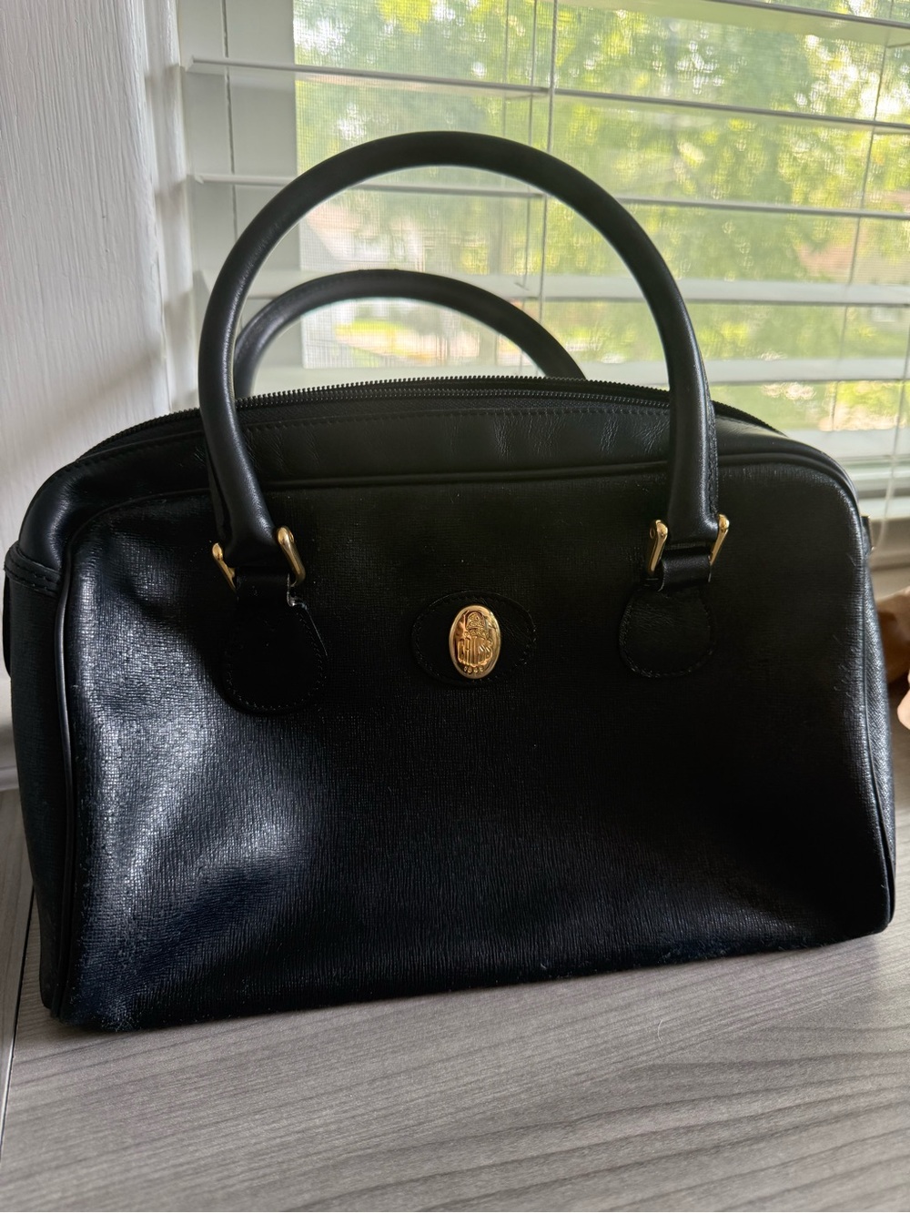 Vintage Mark Cross Black (or navy) Women's Top-Handle Bag with Gold Accent